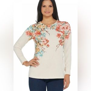 *Floral Print Blouse Top Long Sleeve Scoop Neck XL ~ Studio Denim & Co A296458